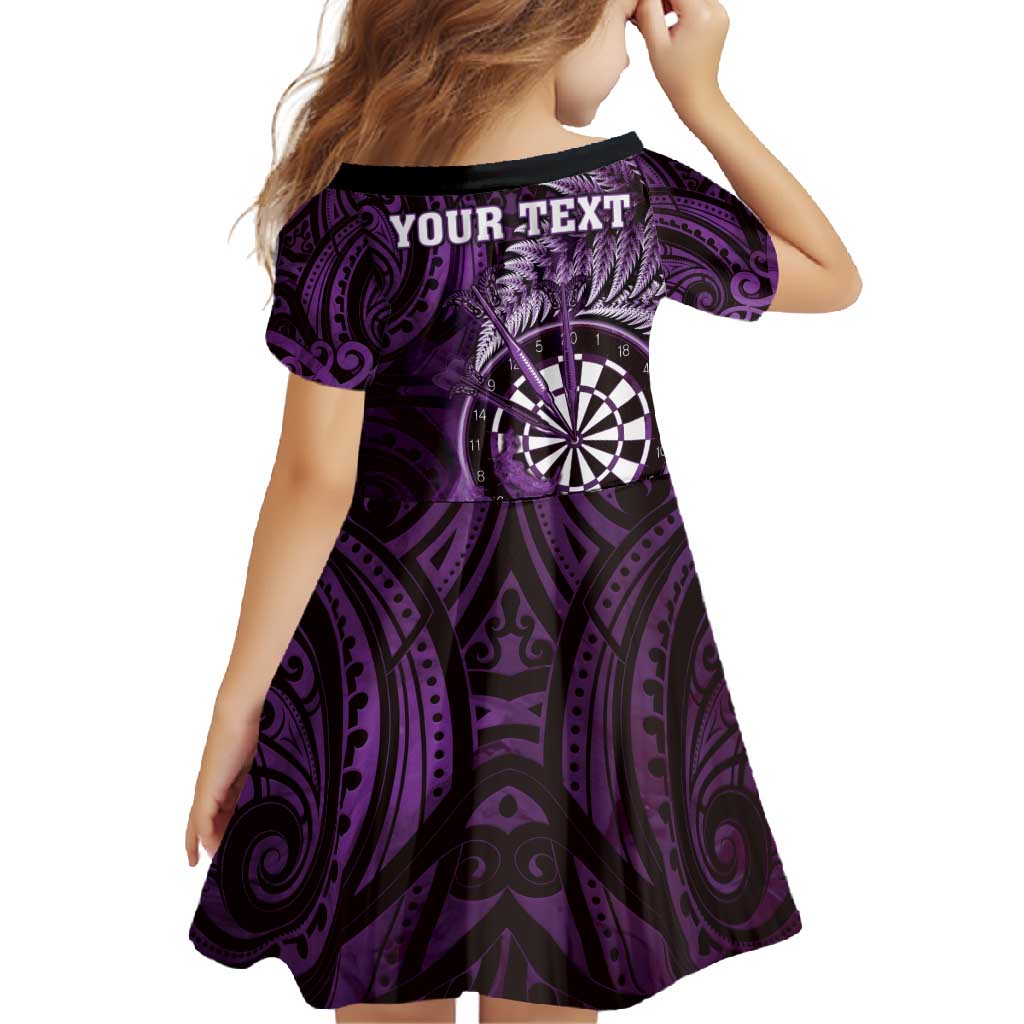 Personalised New Zealand Darts Family Matching Long Sleeve Bodycon Dress and Hawaiian Shirt Maori Koru Dartboard Purple Flame