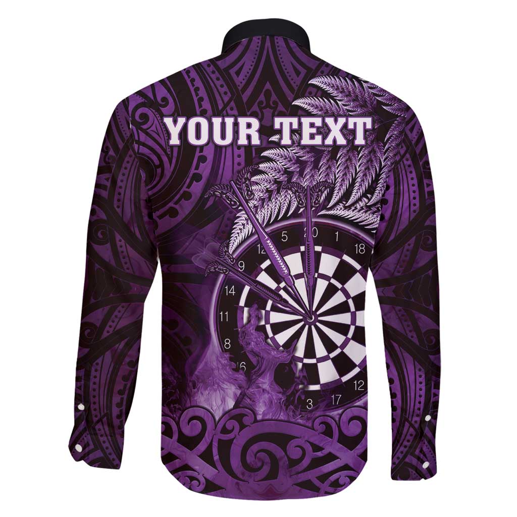 Personalised New Zealand Darts Family Matching Off Shoulder Short Dress and Hawaiian Shirt Maori Koru Dartboard Purple Flame