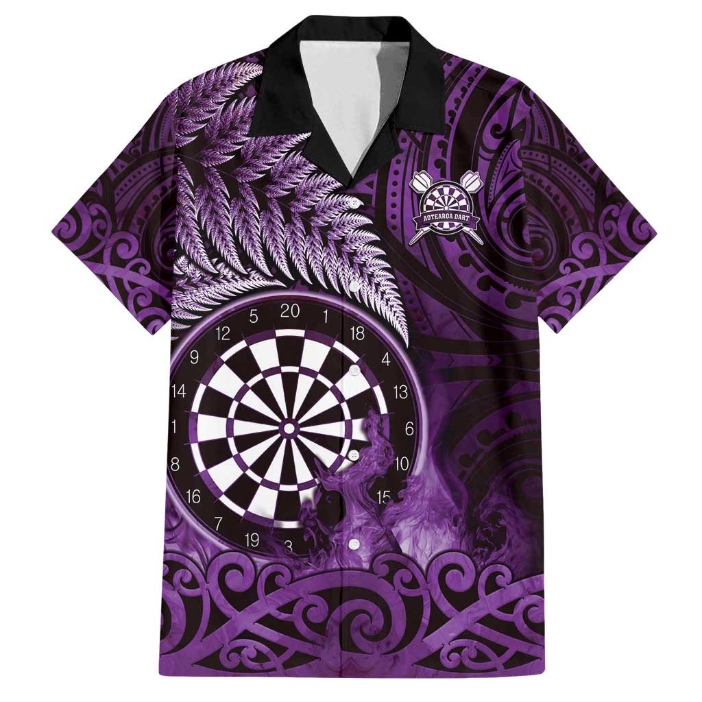 Personalised New Zealand Darts Family Matching Tank Maxi Dress and Hawaiian Shirt Maori Koru Dartboard Purple Flame