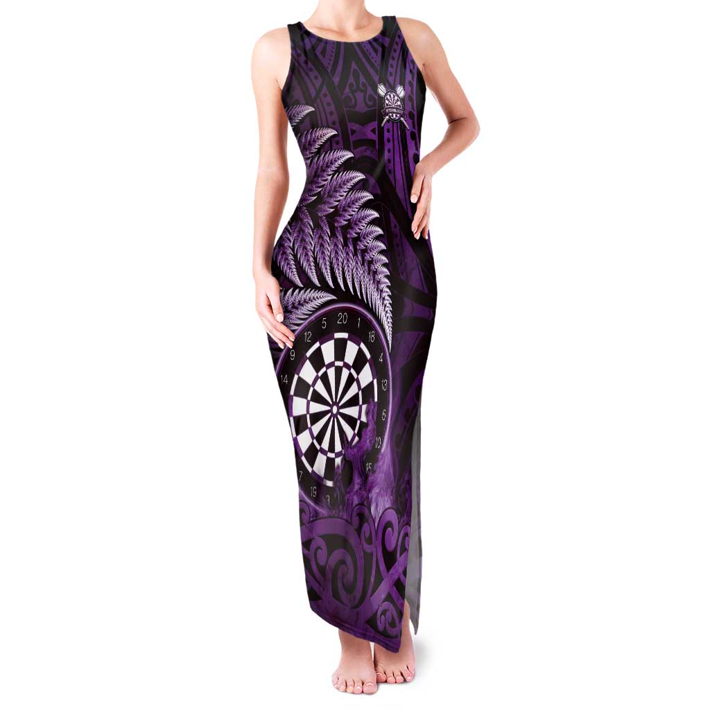 Personalised New Zealand Darts Family Matching Tank Maxi Dress and Hawaiian Shirt Maori Koru Dartboard Purple Flame