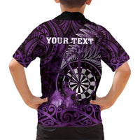Personalised New Zealand Darts Hawaiian Shirt Maori Koru Dartboard Purple Flame