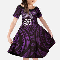 Personalised New Zealand Darts Kid Short Sleeve Dress Maori Koru Dartboard Purple Flame