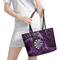 New Zealand Darts Leather Tote Bag Maori Koru Dartboard Purple Flame