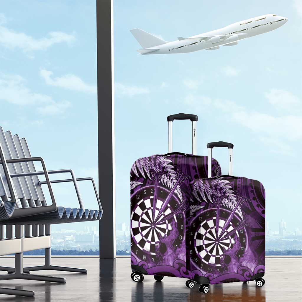 New Zealand Darts Luggage Cover Maori Koru Dartboard Purple Flame