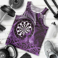 Personalised New Zealand Darts Men Tank Top Maori Koru Dartboard Purple Flame