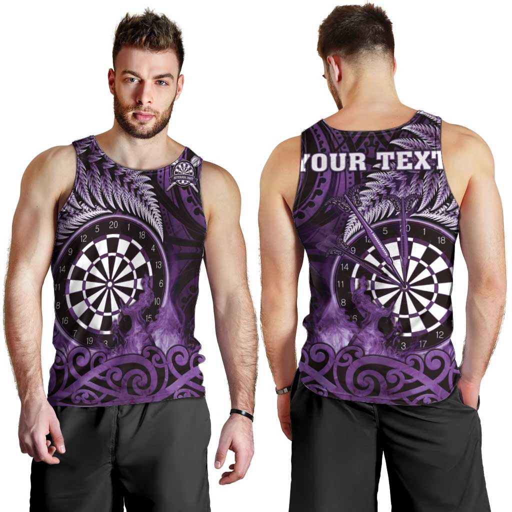 Personalised New Zealand Darts Men Tank Top Maori Koru Dartboard Purple Flame