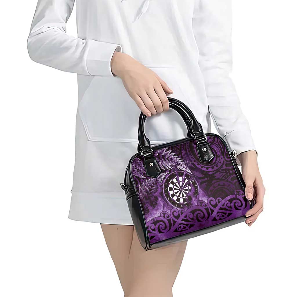 New Zealand Darts Shoulder Handbag Maori Koru Dartboard Purple Flame