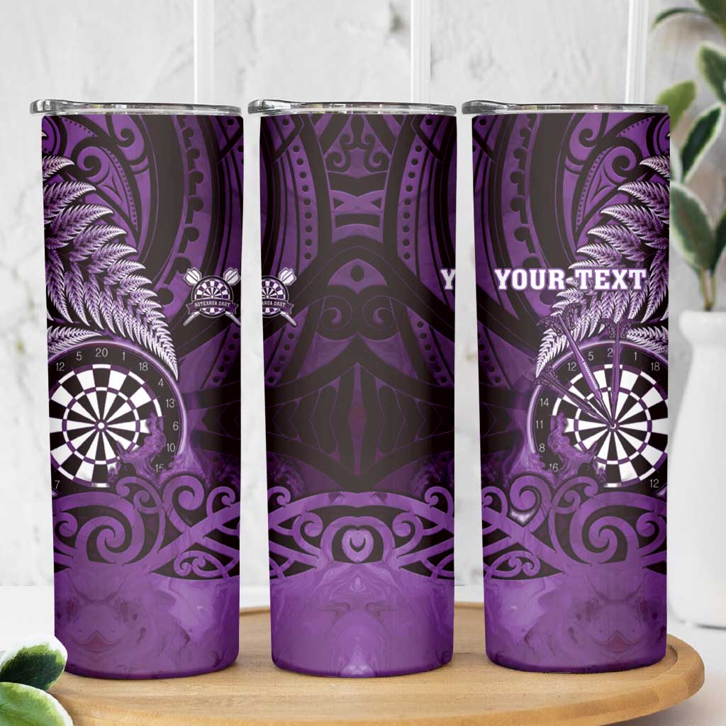 Personalised New Zealand Darts Skinny Tumbler Maori Koru Dartboard Purple Flame