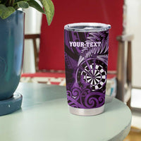 Personalised New Zealand Darts Tumbler Cup Maori Koru Dartboard Purple Flame