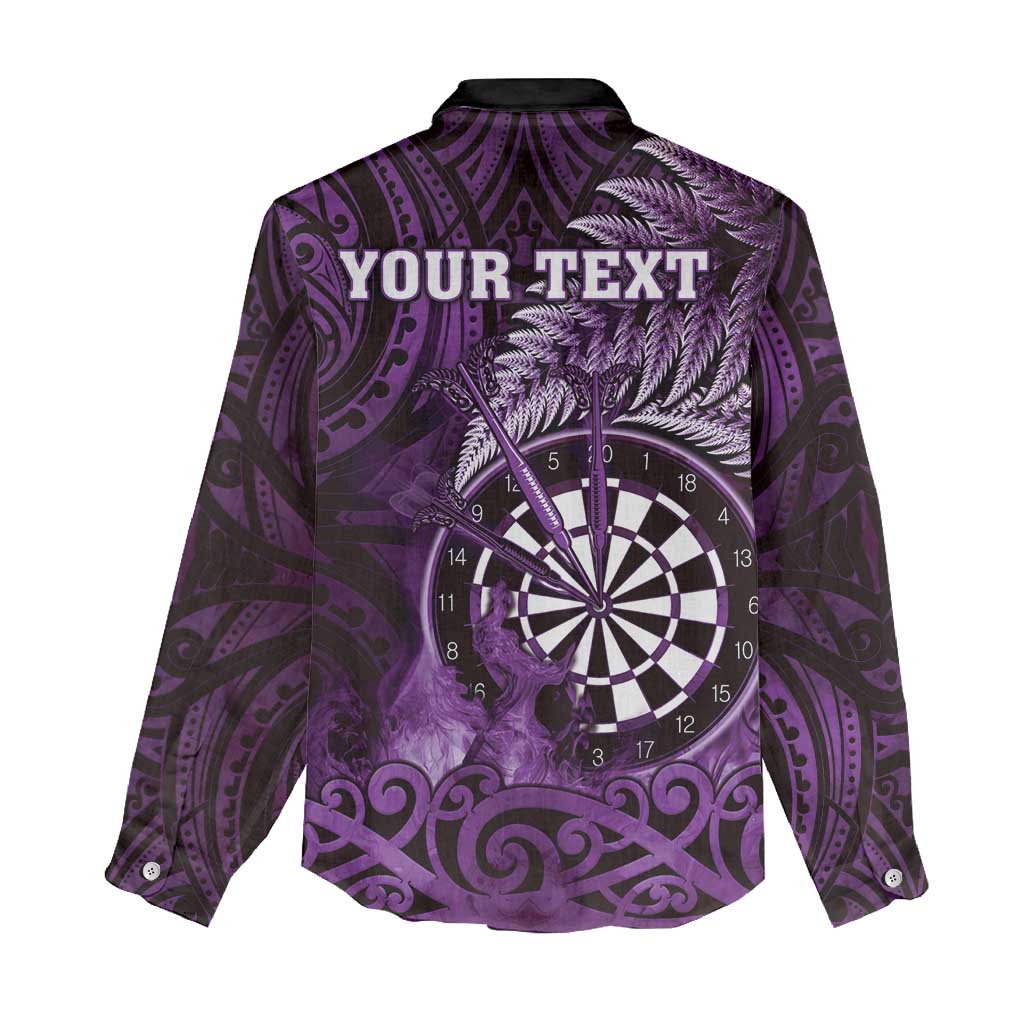 Personalised New Zealand Darts Women Casual Shirt Maori Koru Dartboard Purple Flame