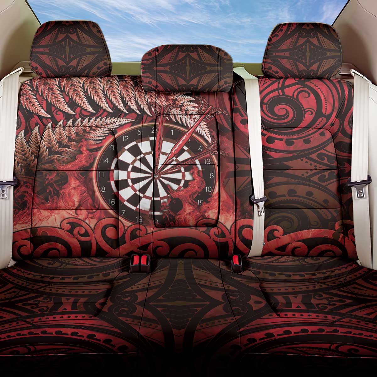 New Zealand Darts Back Car Seat Cover Maori Koru Dartboard Red Flame