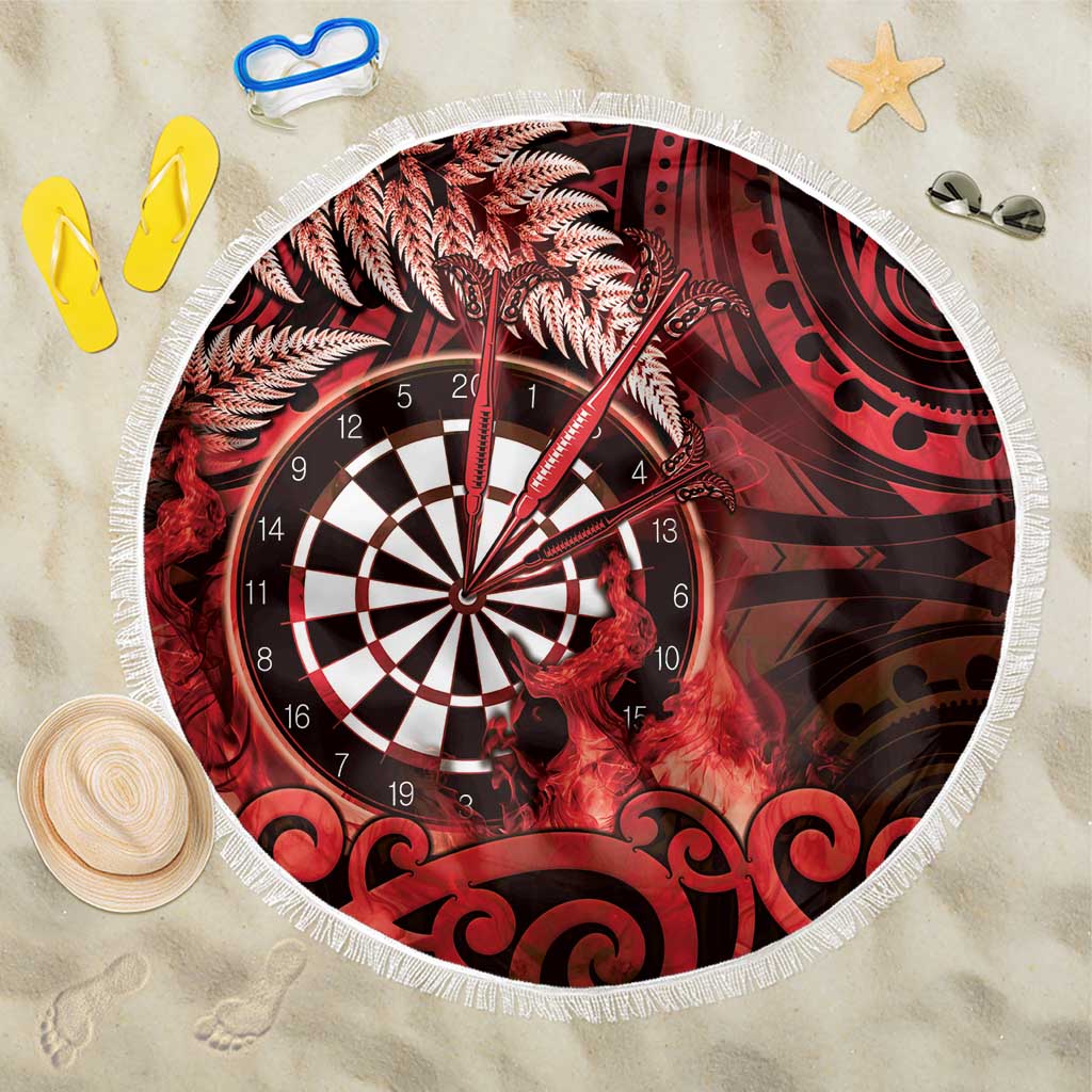 New Zealand Darts Beach Blanket Maori Koru Dartboard Red Flame