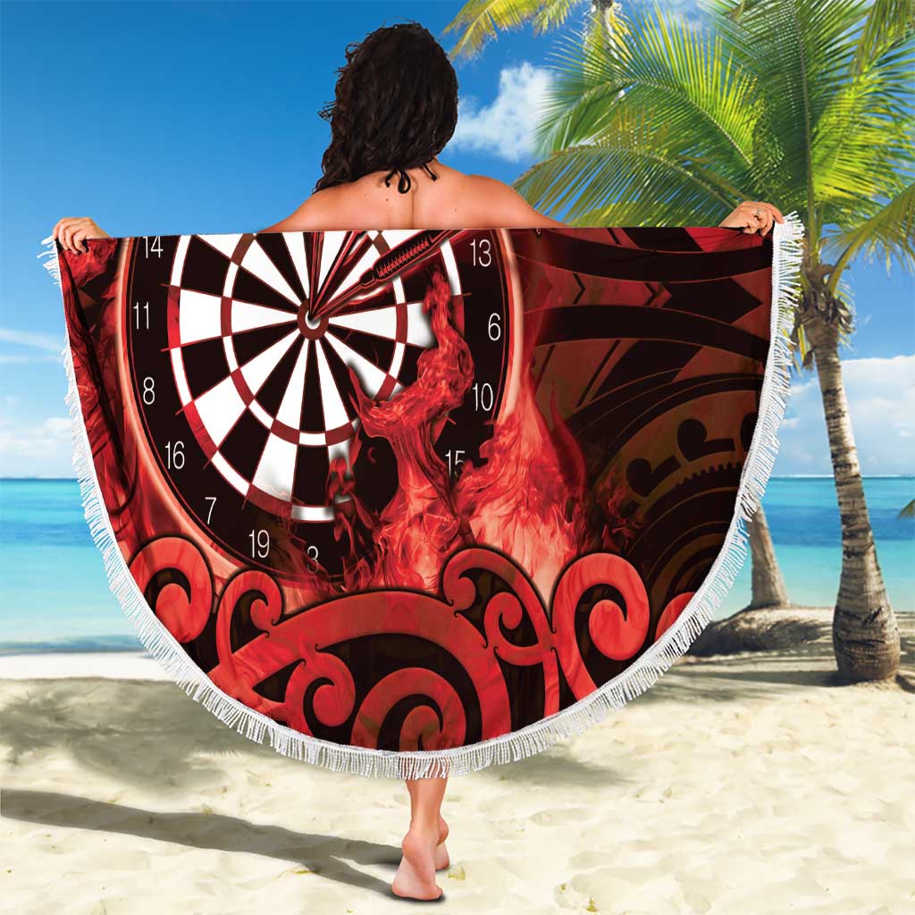 New Zealand Darts Beach Blanket Maori Koru Dartboard Red Flame