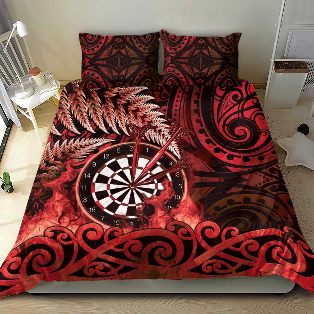 New Zealand Darts Bedding Set Maori Koru Dartboard Red Flame