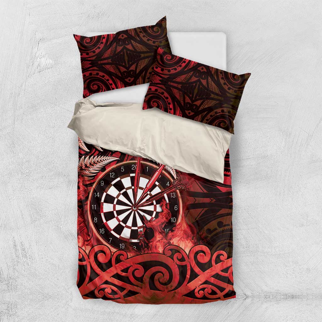 New Zealand Darts Bedding Set Maori Koru Dartboard Red Flame