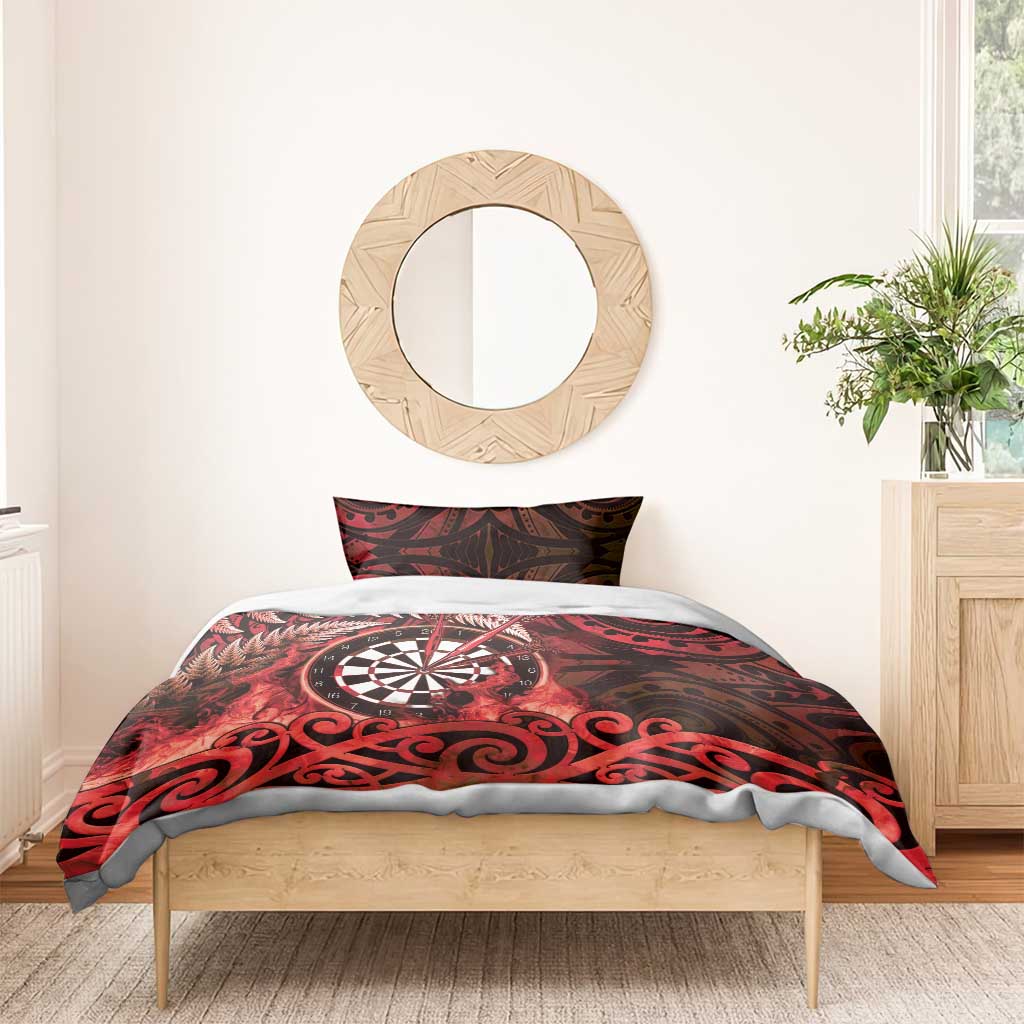 New Zealand Darts Bedding Set Maori Koru Dartboard Red Flame