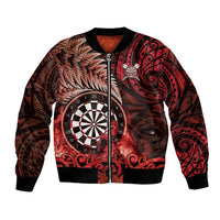Personalised New Zealand Darts Bomber Jacket Maori Koru Dartboard Red Flame