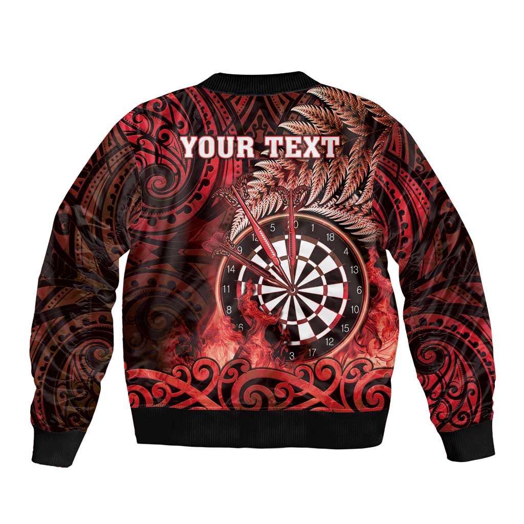 Personalised New Zealand Darts Bomber Jacket Maori Koru Dartboard Red Flame