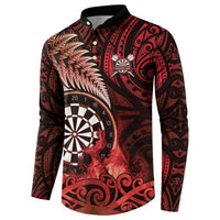 Personalised New Zealand Darts Button Sweatshirt Maori Koru Dartboard Red Flame