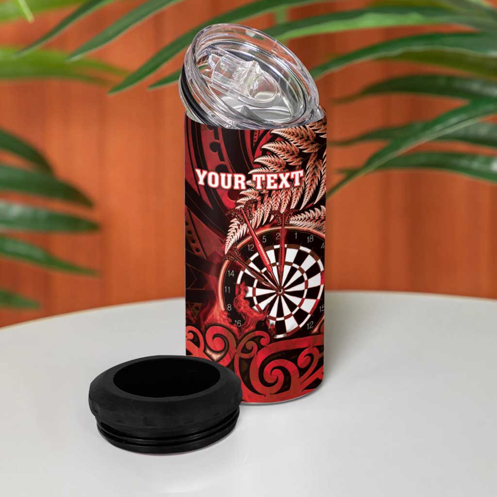 Personalised New Zealand Darts 4 in 1 Can Cooler Tumbler Maori Koru Dartboard Red Flame