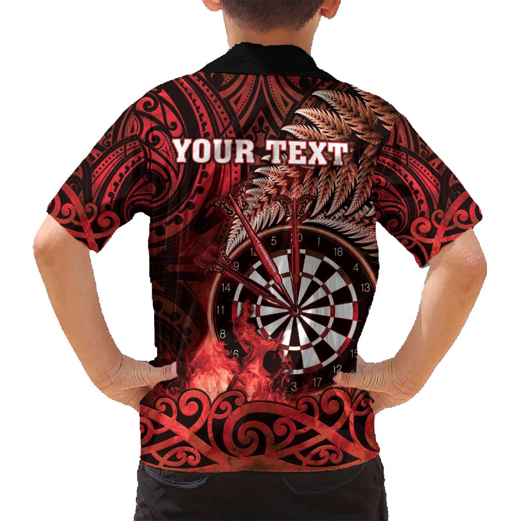 Personalised New Zealand Darts Family Matching Long Sleeve Bodycon Dress and Hawaiian Shirt Maori Koru Dartboard Red Flame
