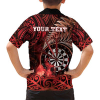 Personalised New Zealand Darts Family Matching Long Sleeve Bodycon Dress and Hawaiian Shirt Maori Koru Dartboard Red Flame