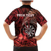Personalised New Zealand Darts Family Matching Mermaid Dress and Hawaiian Shirt Maori Koru Dartboard Red Flame