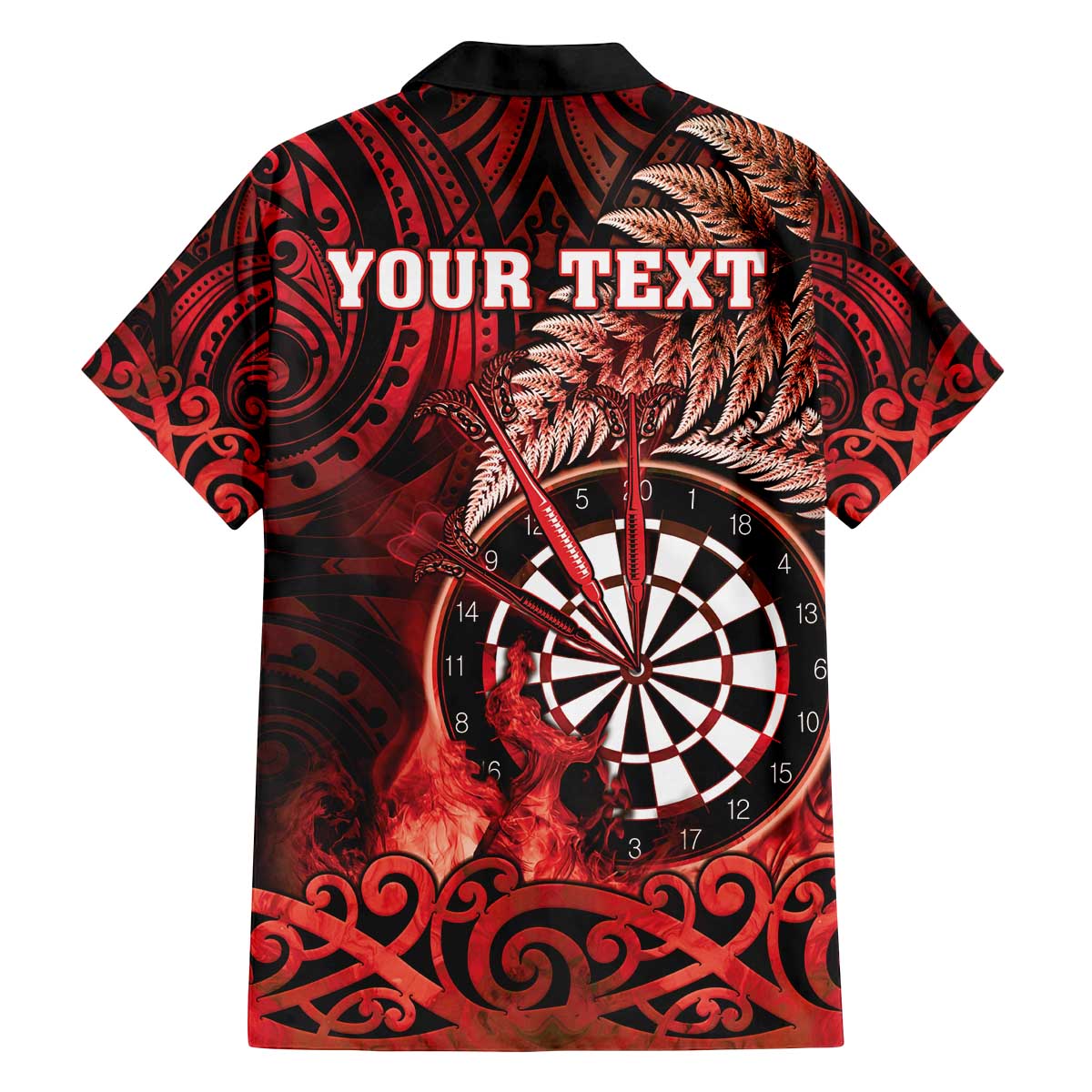 Personalised New Zealand Darts Family Matching Off The Shoulder Long Sleeve Dress and Hawaiian Shirt Maori Koru Dartboard Red Flame