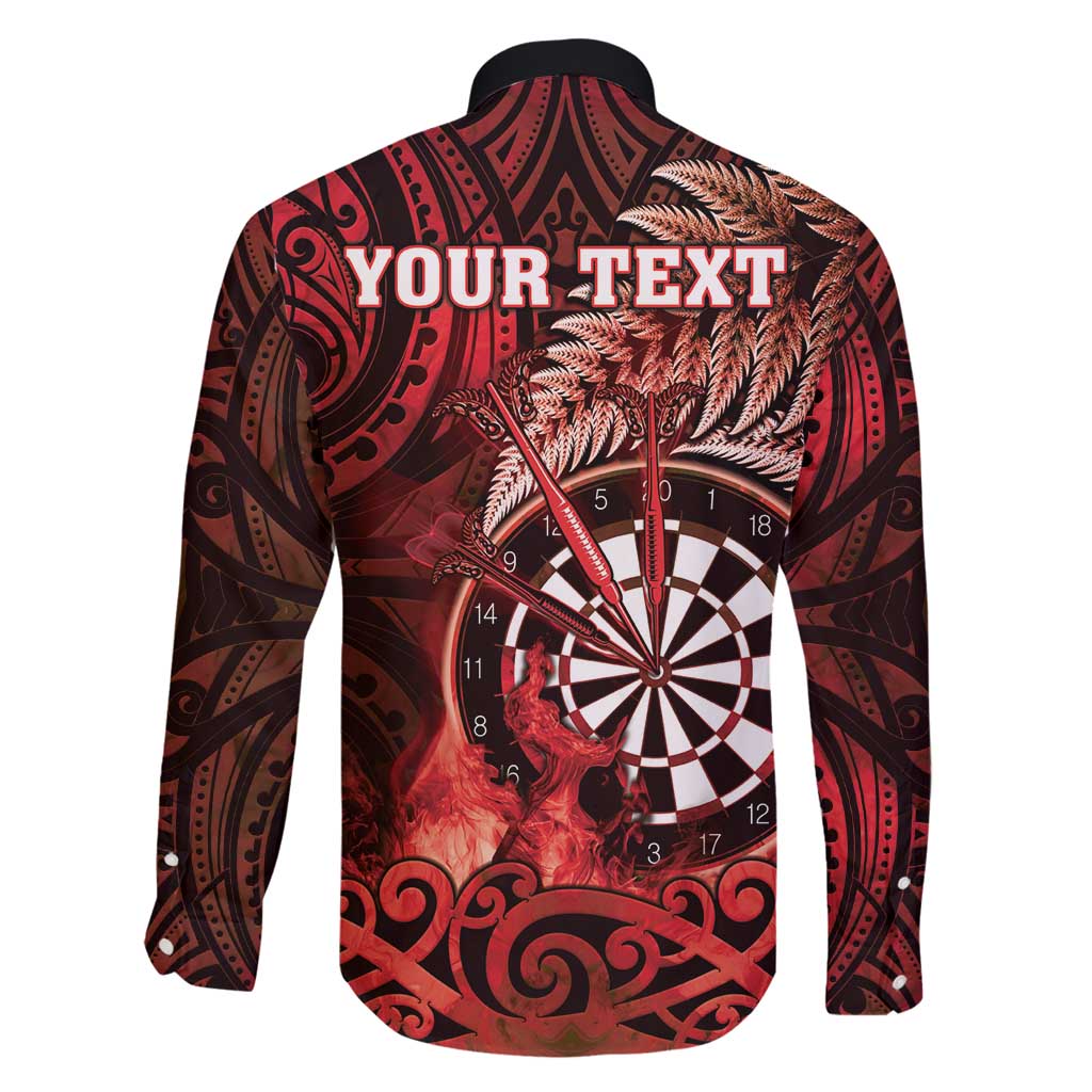 Personalised New Zealand Darts Family Matching Off Shoulder Maxi Dress and Hawaiian Shirt Maori Koru Dartboard Red Flame