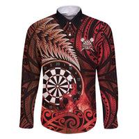 Personalised New Zealand Darts Family Matching Off Shoulder Short Dress and Hawaiian Shirt Maori Koru Dartboard Red Flame