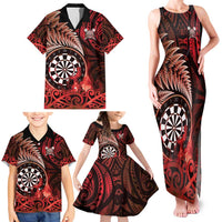 Personalised New Zealand Darts Family Matching Tank Maxi Dress and Hawaiian Shirt Maori Koru Dartboard Red Flame