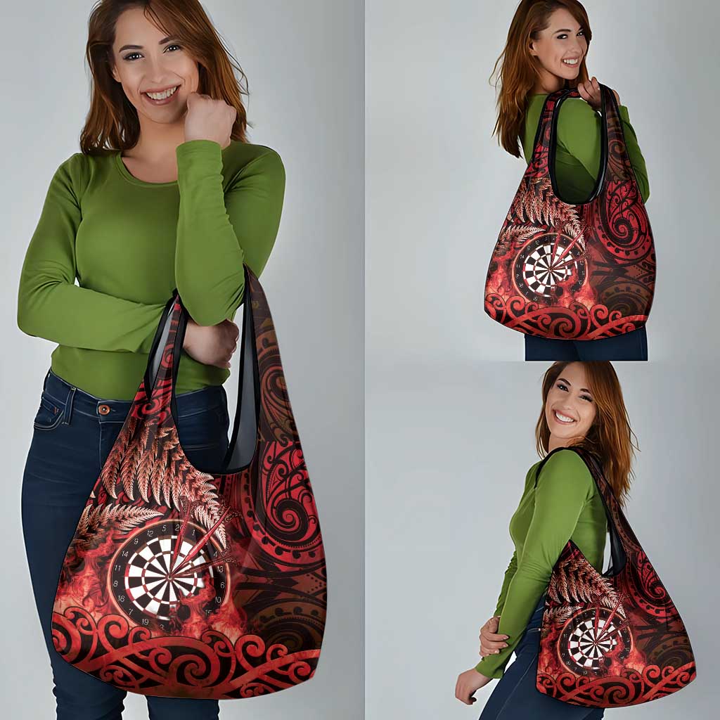 New Zealand Darts Grocery Bag Maori Koru Dartboard Red Flame