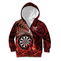 Personalised New Zealand Darts Kid Hoodie Maori Koru Dartboard Red Flame