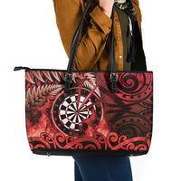 New Zealand Darts Leather Tote Bag Maori Koru Dartboard Red Flame