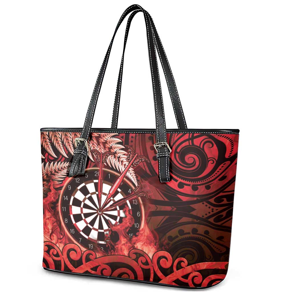 New Zealand Darts Leather Tote Bag Maori Koru Dartboard Red Flame