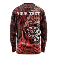 Personalised New Zealand Darts Long Sleeve Shirt Maori Koru Dartboard Red Flame