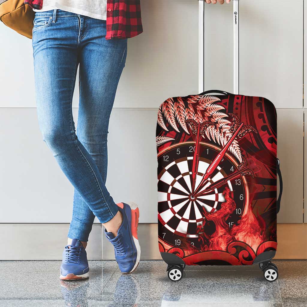 New Zealand Darts Luggage Cover Maori Koru Dartboard Red Flame
