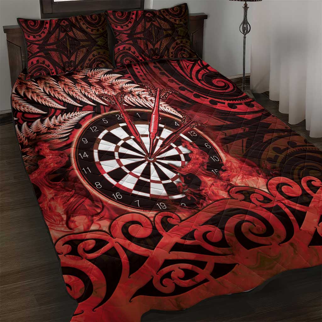 New Zealand Darts Quilt Bed Set Maori Koru Dartboard Red Flame