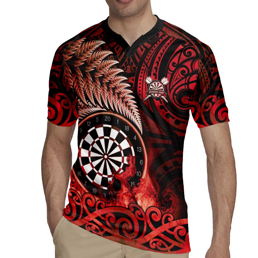 Personalised New Zealand Darts Rugby Jersey Maori Koru Dartboard Red Flame