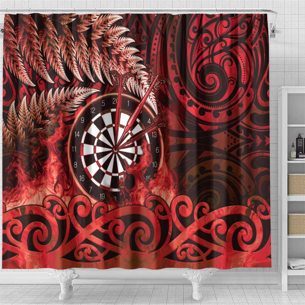 New Zealand Darts Shower Curtain Maori Koru Dartboard Red Flame