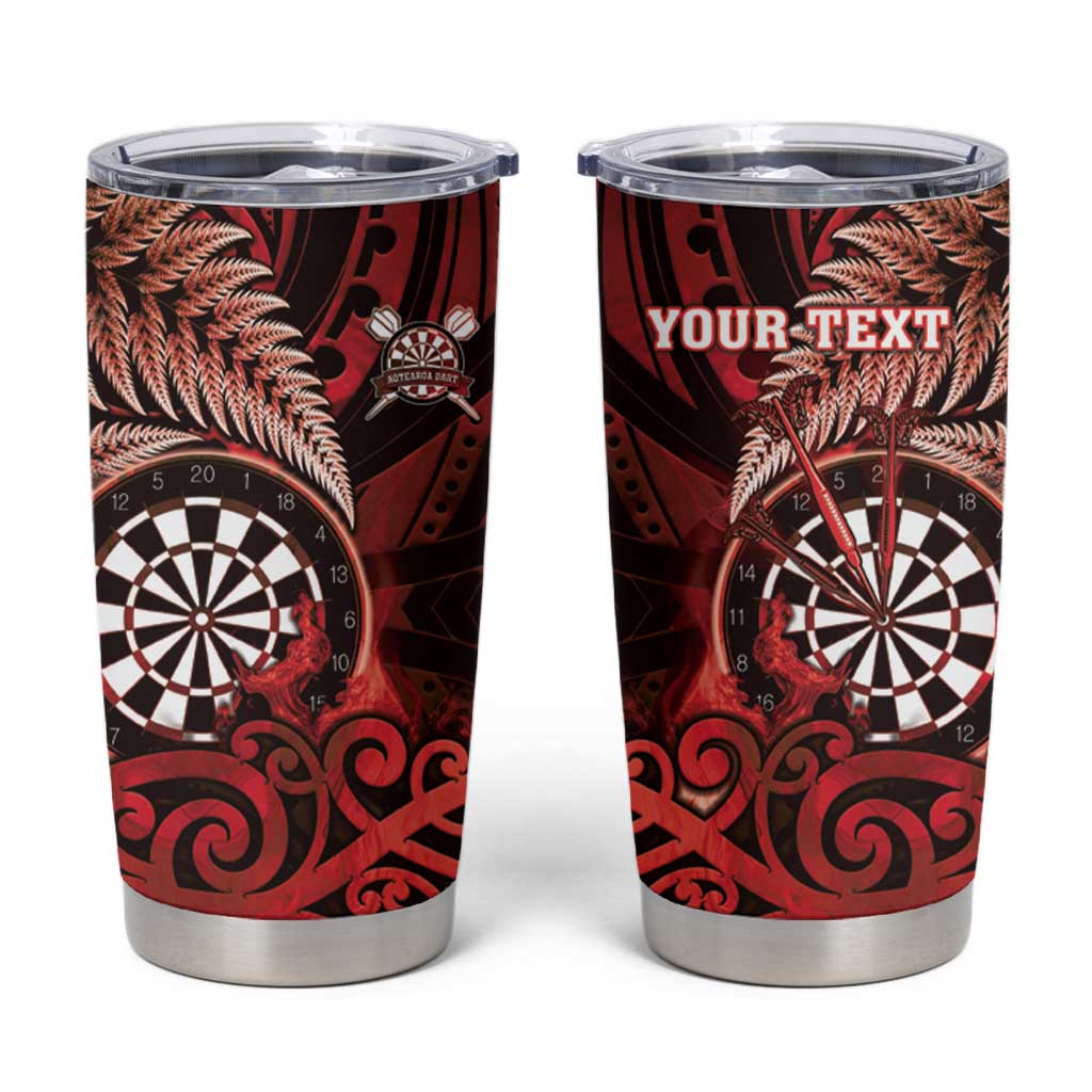 Personalised New Zealand Darts Tumbler Cup Maori Koru Dartboard Red Flame