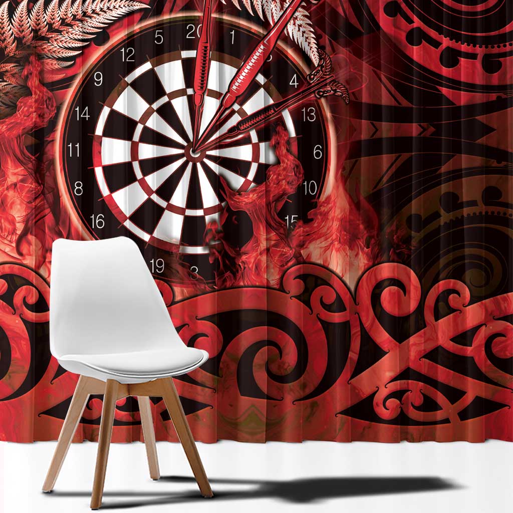 New Zealand Darts Window Curtain Maori Koru Dartboard Red Flame