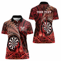 Personalised New Zealand Darts Women Polo Shirt Maori Koru Dartboard Red Flame
