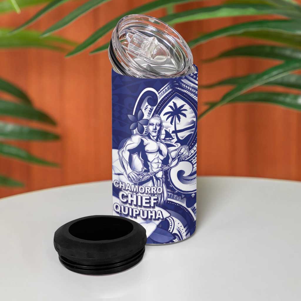 Guam Chief Quipuha 4 in 1 Can Cooler Tumbler Polynesian Pattern With Guasali Flowers