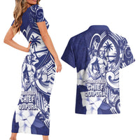 Guam Chief Quipuha Couples Matching Short Sleeve Bodycon Dress and Hawaiian Shirt Polynesian Pattern With Guasali Flowers