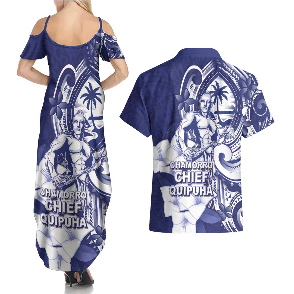 Guam Chief Quipuha Couples Matching Summer Maxi Dress and Hawaiian Shirt Polynesian Pattern With Guasali Flowers