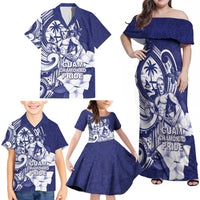 Guam Chief Quipuha Family Matching Off Shoulder Maxi Dress and Hawaiian Shirt Polynesian Pattern With Guasali Flowers