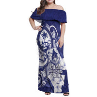 Guam Chief Quipuha Family Matching Off Shoulder Maxi Dress and Hawaiian Shirt Polynesian Pattern With Guasali Flowers