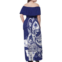 Guam Chief Quipuha Family Matching Off Shoulder Maxi Dress and Hawaiian Shirt Polynesian Pattern With Guasali Flowers