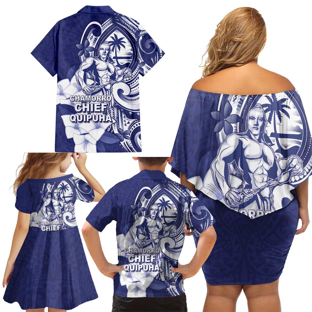 Guam Chief Quipuha Family Matching Off Shoulder Short Dress and Hawaiian Shirt Polynesian Pattern With Guasali Flowers